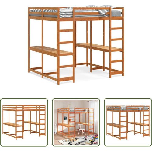 The Living Store Hochbett mit Schreibtisch & Leiter Braun 160x200 cm Kiefernholz