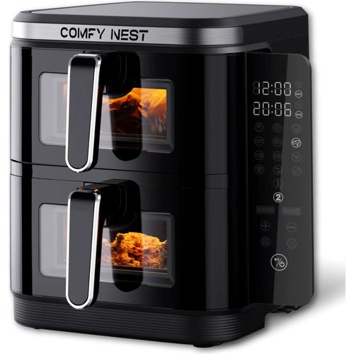 Comfy Nest CN-06184 Heißluftfritteuse mit Doppelkorb und Sichtfenster 11L, 2800W