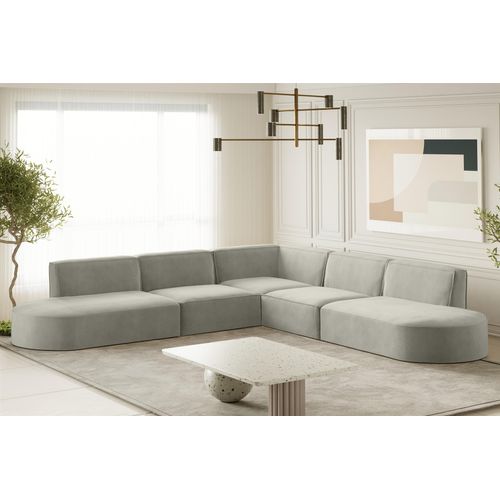 Ecksofa Designersofa PALMA in Stoff Noel Hellgrau Seite Universal