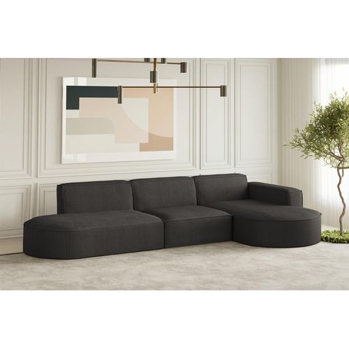 Ecksofa Designersofa PALMA in Stoff Scala Anthrazit Ottomane Rechts