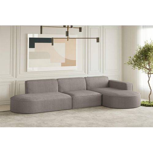 Ecksofa Designersofa PALMA in Stoff Scala Grau Ottomane Rechts