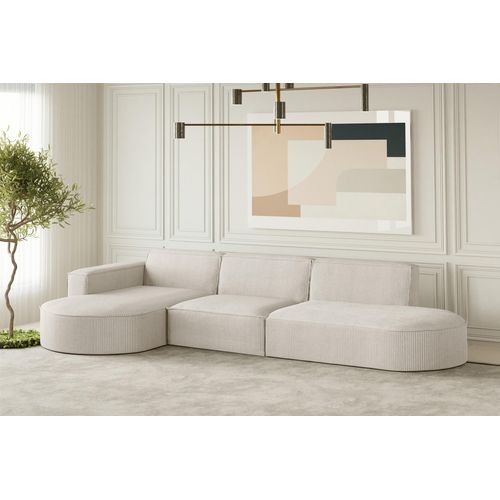 Ecksofa Designersofa PALMA in Stoff Scala Sand Ottomane Links