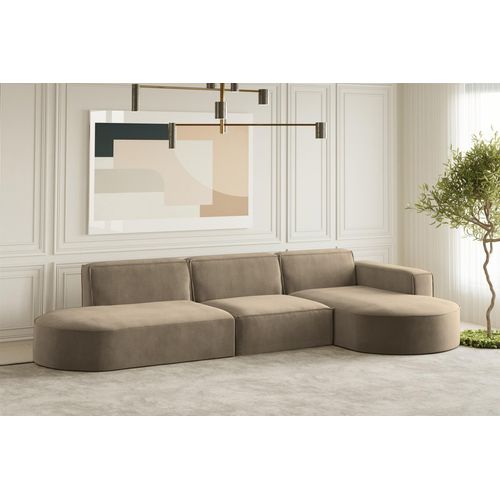 Ecksofa Designersofa PALMA in Stoff Noel Braun Ottomane Rechts