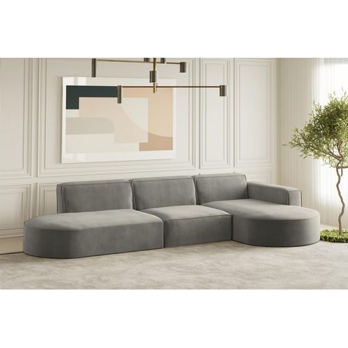 Ecksofa Designersofa PALMA in Stoff Noel Grau Ottomane Rechts