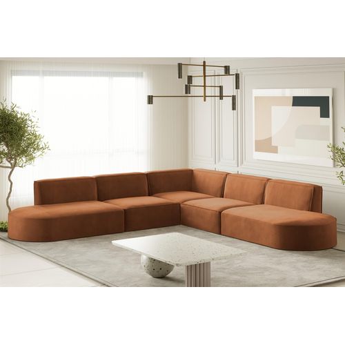 Ecksofa Designersofa PALMA in Stoff Noel Ziegelrot Seite Universal