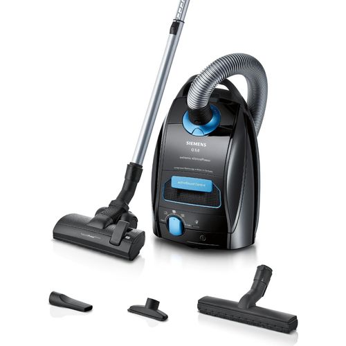 Siemens Staubsauger mit Beutel Q5.0 Extreme silencePower VSQ5X1232, für Allergiker, Hygiene-Filter, starke Saugleistung auf Parkett, Teppich und Fliesen, langes Kabel, Germany, 850 W, schwarz