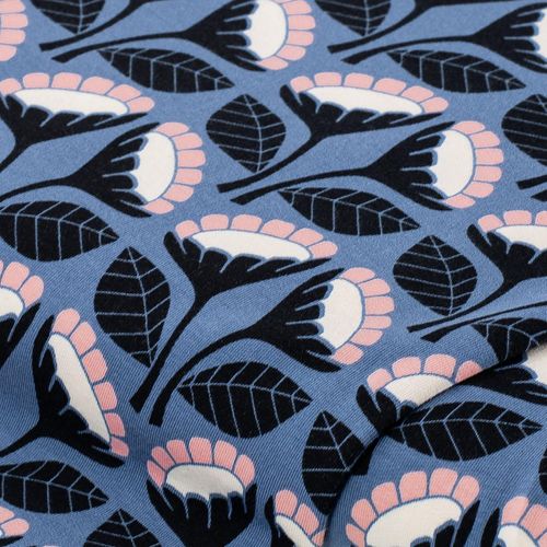 French Terry "Blume", blau-color