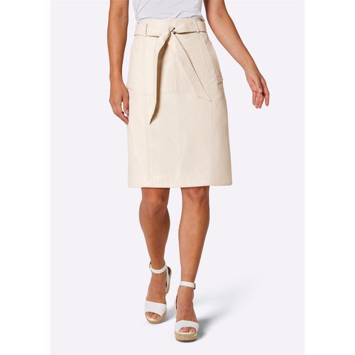 Lederrock CREATION L PREMIUM, Damen, Gr. 48, beige (elfenbein), 100% Lammnappaleder, unifarben, knielang, Röcke