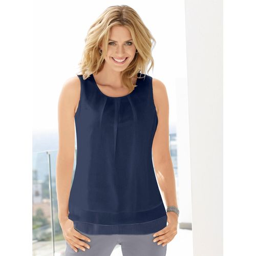 Blusentop INSPIRATIONEN, Damen, Gr. 36, blau (marine), 100% Polyester, unifarben, Rundhals, ohne Ärmel, Blusen