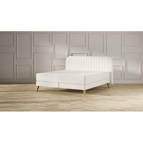 Emma Elite Boxspringbett Komfort V2 – Beige - 160x200cm - Kopfteil Streifen - Holzfüße Image