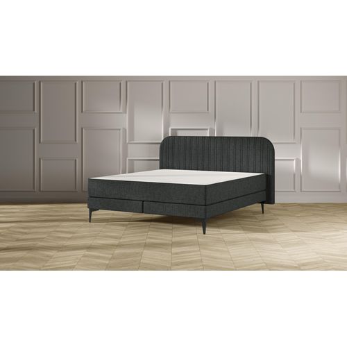 Emma Elite Boxspringbett Komfort V2 – Dunkelgrau - 160x200 cm - Kopfteil Streifen - Metallfüße Image