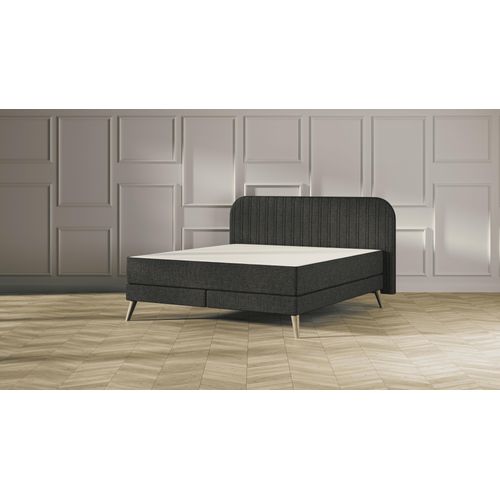 Emma Elite Boxspringbett Komfort V2 – Dunkelgrau - 160x200 cm - Kopfteil Streifen - Holzfüße Image