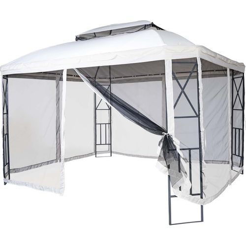 Pergola MCW-E42, Garten Pavillon, mit Moskitonetz 3,6x3m creme