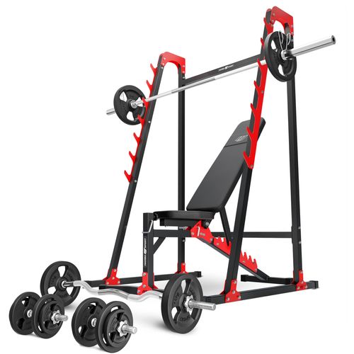Marbo Sport Set MH24_126KG_Kier | verstellbare Hantelbank + Langhantelständer MH-S204 + Hantelstangen/Hantelscheiben Set 83 kg