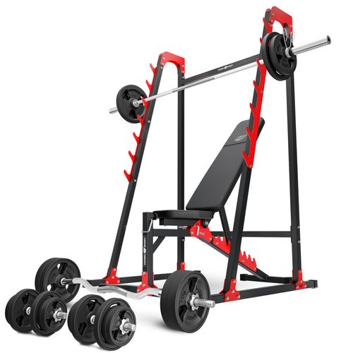 Marbo Sport Set MH24_156KG_KIER_G | verstellbare Hantelbank MH-L115 + Langhantelständer MH-S204 + Hantelstangen/Hantelscheiben Set 113 kg