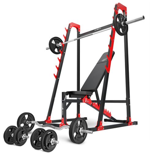 Marbo Sport Set MH24_126KG_KIER_G | verstellbare Hantelbank MH-L115 + Langhantelständer MH-S204 + Hantelstangen/Hantelscheiben Set 83 kg