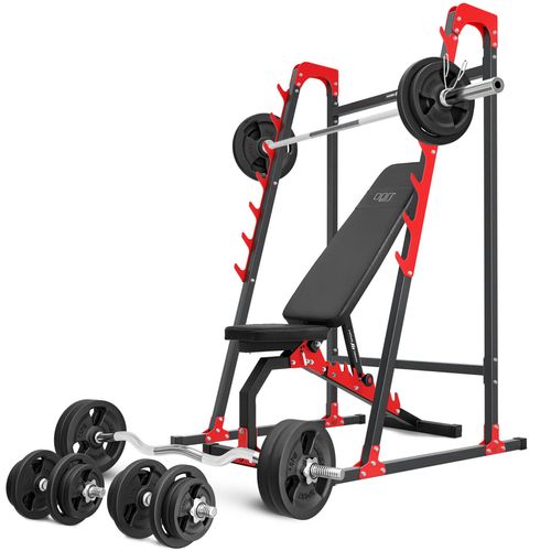 Marbo Sport Set MH8_155KG_KIER | beidseitig verstellbare Hantelbank + Langhantelständer + Hantelstangen/Hantelscheiben Set 113 kg