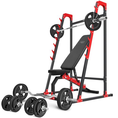 Marbo Sport Set MH8_125KG_KIER_G | beidseitig verstellbare Hantelbank + Langhantelständer + Hantelstangen/Hantelscheiben Set 83 kg
