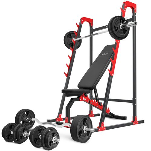 Marbo Sport Set MH8_155KG_KIER_G | beidseitig verstellbare Hantelbank + Langhantelständer + Hantelstangen/Hantelscheiben Set 113 kg