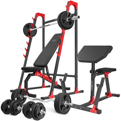 Marbo Sport Set MH10_166KG_KIER_G | Hantelbank MH-L114 + Langhantelständer MH-S204 + Scott-Bank MH-L105 + Hantelstangen/Hantelscheiben Set 113 kg