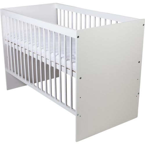 Babybett Gitterbett Kinderbett höhenverstellbar mit Matratze mit Schlupfsprossen TANY WEIß 120x60 KMbaby