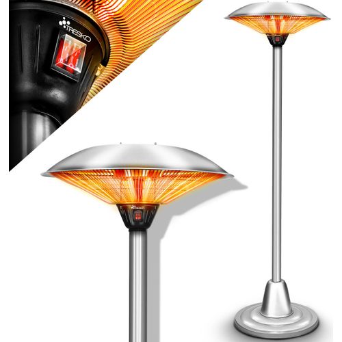 TRESKO Infrarot Heizstrahler 2500W | Heizpilz Terrasse elektrisch mit 2 Heizstufen | Terrassenstrahler Innen & Außen | Standheizstrahler mit LED-Anzeige Quarzstrahler Infrarotstrahler