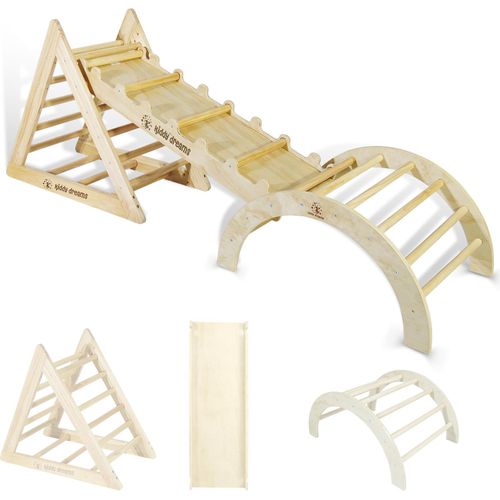 CCLIFE Kletterdreieck mit Rutsche und Kletterbogen ab 1 jahr 6 in1 Montessori Klettergerüst Indoor Pikler Dreieck Art , Farbe: Holz