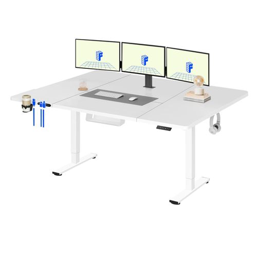 FLEXISPOT Höhenverstellbarer Schreibtisch 180x80cm elektrisch, 4 Memory-Funktion, Antikollisionsschutz, 70kg Tragkraft, Haken, Kabelmanagement (Weiß)