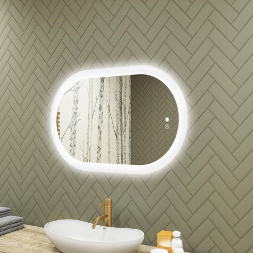Badspiegel 80x50cm - Ovalmit LED Beleuchtung - LED Dual und Touchsensor und Heizmatte