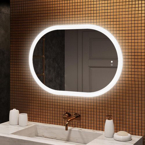 Badspiegel 100x70cm - Ovalmit LED Beleuchtung - LED Dual und Touchsensor und Heizmatte