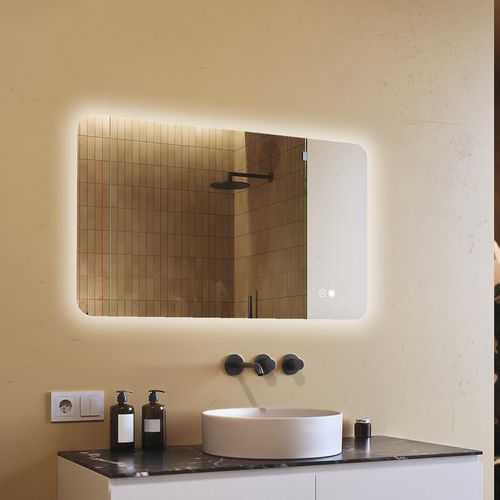 Badspiegel 120x70cm - Abgerundetmit LED Beleuchtung - LED Dual und Touchsensor und Heizmatte