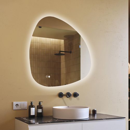 Badspiegel 94x94cm - Unregelmäßigmit LED Beleuchtung - LED Dual und Touchsensor und Heizmatte
