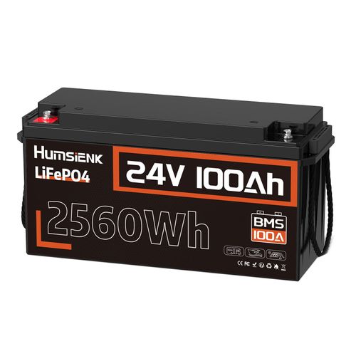 HumsiENK 24V 100Ah LiFePO4 Lithiumbatterie für Bootstrolling,100A BMS Akku-Set Niedertemperaturschutz, Solarzellen, Energiespeicher-Stromversorgung