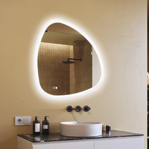 Badspiegel 94x94cm - Unregelmäßigmit LED Beleuchtung - LED Dual und Touchsensor und Heizmatte