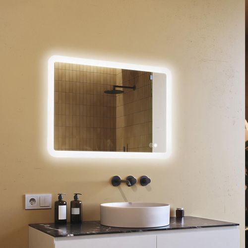 Badspiegel 100x70cm - Abgerundetmit LED Beleuchtung - LED Dual und Touchsensor und Heizmatte