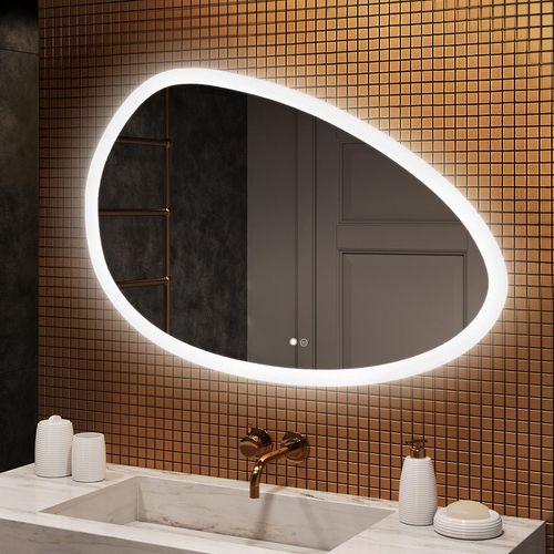 Badspiegel 114x84cm - Unregelmäßigmit LED Beleuchtung - LED Dual und Touchsensor und Heizmatte