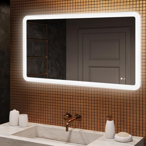 Badspiegel 120x70cm - Abgerundetmit LED Beleuchtung - LED Dual und Touchsensor und Heizmatte