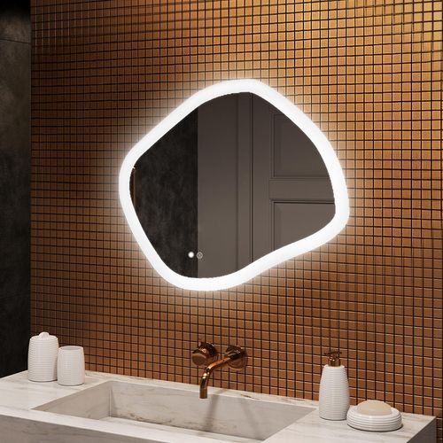 Badspiegel 84x74cm - Rautemit LED Beleuchtung - LED Dual und Touchsensor und Heizmatte