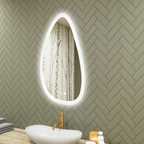 Badspiegel 64x104cm - Unregelmäßigmit LED Beleuchtung - LED Dual und Touchsensor und Heizmatte