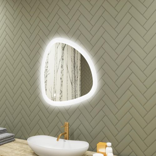 Badspiegel 64x64cm - Unregelmäßigmit LED Beleuchtung - LED Dual und Touchsensor und Heizmatte