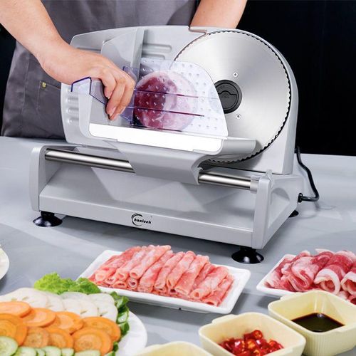 Allesschneider, Fleischschneider Ø 190mm, für Brot Käse Wurst,Allesschneider elektrisch, Brotmaschine Schnittstarke 0-15mm,Fingerschutz und Saugfüße