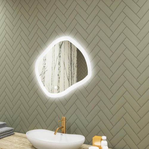 Badspiegel 74x64cm - Ovalmit LED Beleuchtung - LED Dual und Touchsensor und Heizmatte