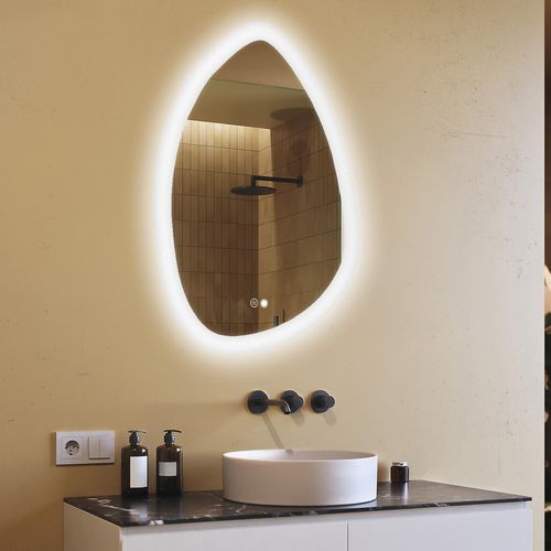 Badspiegel 64x94cm - Unregelmäßigmit LED Beleuchtung - LED Dual und Touchsensor und Heizmatte