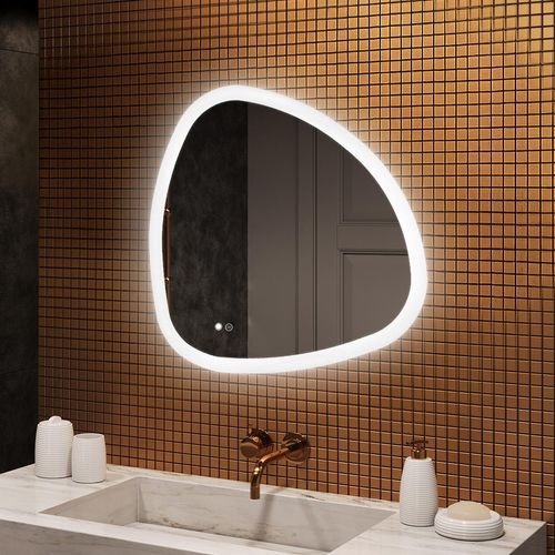 Badspiegel 84x84cm - Unregelmäßigmit LED Beleuchtung - LED Dual und Touchsensor und Heizmatte