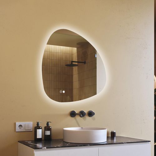 Badspiegel 84x84cm - Unregelmäßigmit LED Beleuchtung - LED Dual und Touchsensor und Heizmatte