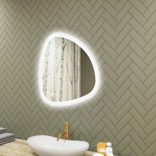 Badspiegel 74x74cm - Unregelmäßigmit LED Beleuchtung - LED Dual und Touchsensor und Heizmatte