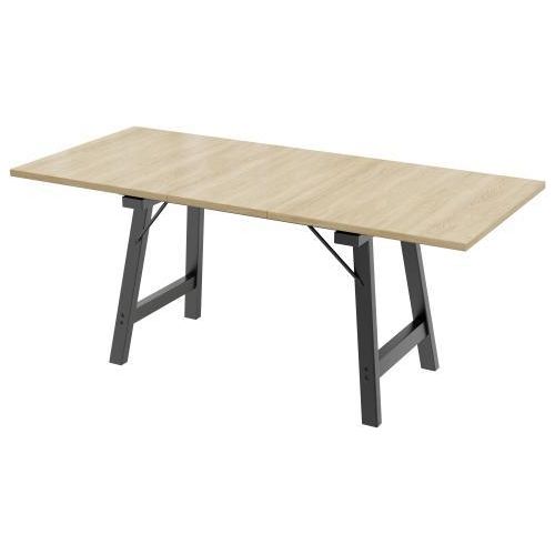 Teleskop-Esstisch 140/180x80cm Holzfarbener Teleskoplaenge Bis 180cm Naturfarbe Moderner Schlichter Stil Hochfeste Legierungsstuetze Fuer 4C6 Personen