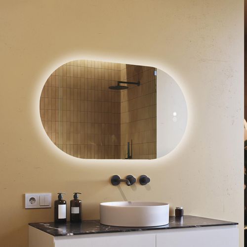 Badspiegel 120x70cm - Ovalmit LED Beleuchtung - LED Dual und Touchsensor und Heizmatte