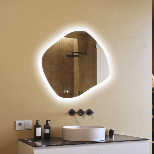Badspiegel 104x94cm - Ovalmit LED Beleuchtung - LED Dual und Touchsensor und Heizmatte