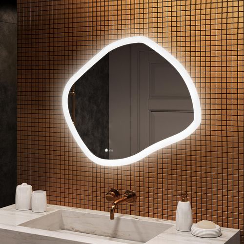 Badspiegel 94x84cm - Ovalmit LED Beleuchtung - LED Dual und Touchsensor und Heizmatte